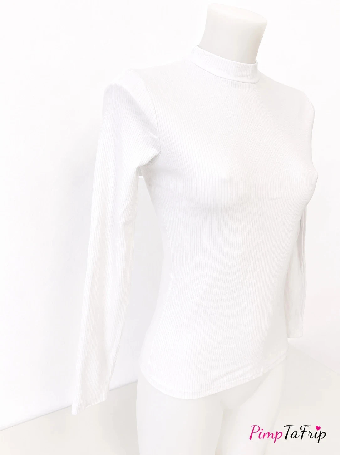Dames langarm T-shirt Cache Cache wit geribbeld – Hoge hals – Maat S – photo 3